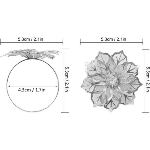 Picowe Set of 12 Alloy Napkin Rings with Hollow Out Flower Napkin Ring Holders - Picture 2 of 8